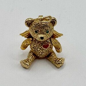 Vintage BATYA Gold Tone Articulated Halo Angel Bear Brooch Pendant Valentine’s